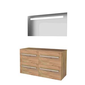 Basic Line Basic-Line Economic 46 badkamermeubelset - 120x46cm - met grepen - 4 lades - wastafelblad - Spiegel - geintegreerde LED verlichting - MFC Whisky Oak 1813598