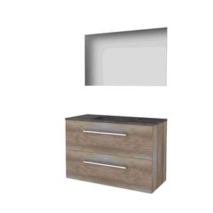 Basic Line Basic-Line Ultimate 46 badkamermeubelset - 100x46cm - met grepen - 2 lades - hardsteen wastafel - 0 kraangaten - Spiegel - verlichting MFC Scotch Oak 1813314