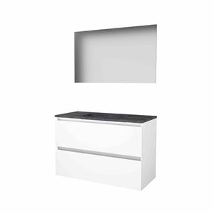 Basic Line Basic-Line Ultimate 46 badkamermeubelset - 100x46cm - greeploos - 2 lades - hardsteen wastafel - 0 kraangaten - Spiegel - verlichting MDF lak Ice White 1813102