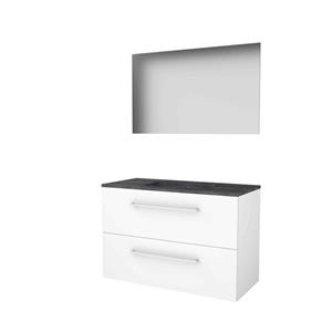 Basic Line Basic-Line Ultimate 46 badkamermeubelset - 100x46cm - met grepen - 2 lades - hardsteen wastafel - 0 kraangaten - Spiegel - verlichting MDF lak Ice White 1813312