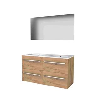 Basic Line Basic-Line Ultimate 46 badkamermeubelset - 120x46cm - met grepen - 4 lades - porseleinen wastafel - 2 kraangaten - Spiegel - verlichting MFC Whisky Oak 1813760