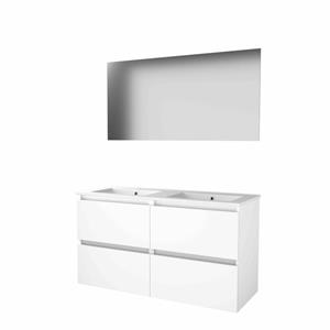 Basic Line Basic-Line Ultimate 46 badkamermeubelset - 120x46cm - greeploos - 4 lades - porseleinen wastafel - 2 kraangaten - Spiegel - verlichting MDF lak Ice White 1813705