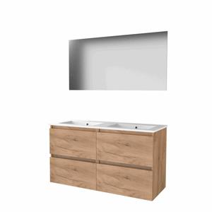 Basic Line Basic-Line Ultimate 46 badkamermeubelset - 120x46cm - greeploos - 4 lades - porseleinen wastafel - 2 kraangaten - Spiegel - verlichting MFC Whisky Oak 1813706