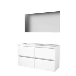 Basic Line Basic-Line Ultimate 46 badkamermeubelset - 120x46cm - greeploos - 4 lades - acryl wastafel - 0 kraangaten - Spiegel - verlichting MDF lak Ice White 1813855