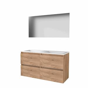 Basic Line Basic-Line Ultimate 46 badkamermeubelset - 120x46cm - greeploos - 4 lades - acryl wastafel - 0 kraangaten - Spiegel - verlichting MFC Whisky Oak 1813856