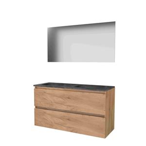 Basic Line Basic-Line Ultimate 46 badkamermeubelset - 120x46cm - greeploos - 2 lades - hardsteen wastafel - 2 kraangaten - Spiegel - verlichting MFC Whisky Oak 1813112