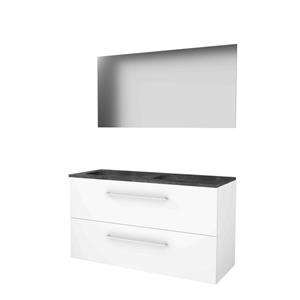 Basic Line Basic-Line Ultimate 46 badkamermeubelset - 120x46cm - met grepen - 2 lades - hardsteen wastafel - 0 kraangaten - Spiegel - verlichting MDF lak Ice White 1813318