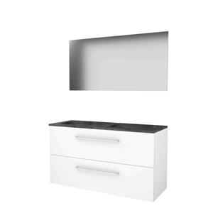 Basic Line Basic-Line Ultimate 46 badkamermeubelset - 120x46cm - met grepen - 2 lades - hardsteen wastafel - 2 kraangaten - Spiegel - verlichting MDF lak Ice White 1813321