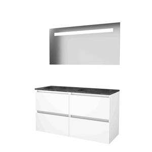 Basic Line Basic-Line Economic 46 badkamermeubelset - 120x46cm - greeploos - 4 lades - hardsteen wastafel - 2 kraangaten - Spiegel - geintegreerde LED verlichting - MDF lak Ice White 1813087