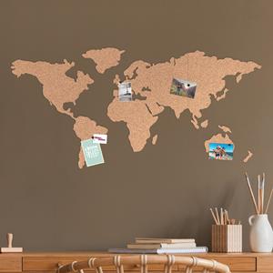 Klebefieber Weltkarte Kork Pinnwand mit 16 Landkarten-Pins 100 x 45 cm