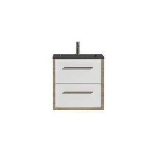 Tiger Boston Meubelset 60cm met 2 lades hoogglans wit / chalet eik inclusief Quadro wastafel mat zwart