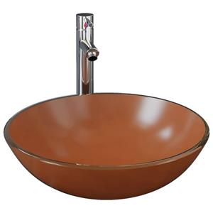VIDAXL Waschbecken »Badezimmer Waschbecken mit Wasserhahn und Ablaufgarnitur Braun Gehärtetes Glas«