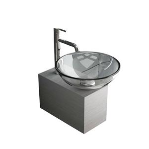 Alpenberger Aufsatzwaschbecken »Klarglasschale Waschbecken aus ESG auf Edelstahlkasten« (Waschtisch Set, 2-St., 2-tlg), besonders leichte Reinigung, stabil und sicher