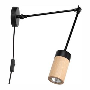 BRITOP LIGHTING Wandlamp ANNICK Met flexibele arm en netspanningskabel - geen wandaansluiting nodig, ledverlichting inclusief, van chic eikenhout en metaal, Made in Europe