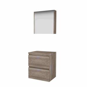 Basic Line Basic-Line Comfort 46 badkamermeubelset - 60x46cm - greeploos - 2 lades - wastafelblad - Spiegelkast - MFC Scotch Oak 1813515