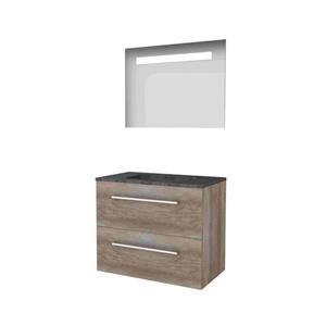 Basic Line Basic-Line Economic 46 badkamermeubelset - 80x46cm - met grepen - 2 lades - hardsteen wastafel - 0 kraangaten - Spiegel - geintegreerde LED verlichting - MFC Scotch Oak 1813278