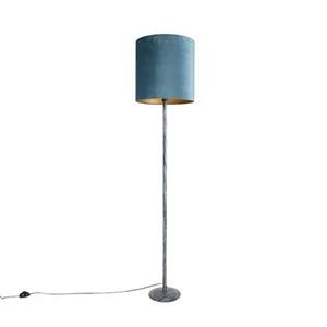 QAZQA Stehlampe antik grau Veloursschirm blau 40 cm - Simplo