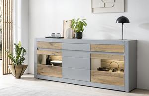 Inosign Sideboard CASABLANCA, Platingrau, Schubästen und Türen Soft-Close-Funktion, Breite 217 cm