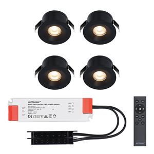HOFTRONIC™ - 4x Cadiz - Mini 12V LED Downlight schwarz mit Trafo - 3 Watt - Dimmbar - IP44 wasserdicht für den Außenbereich - 2700K Warmweiß - Geringe Einbautiefe 26mm - Fü