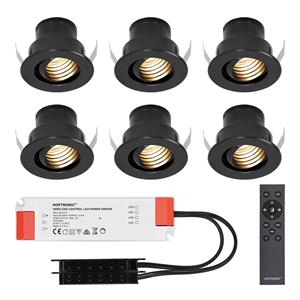 HOFTRONIC™ Set van 6 12V 3W - Mini LED Inbouwspot - Zwart - Dimbaar - Kantelbaar & verzonken - Verandaverlichting - IP44 voor buiten - 2700K - Warm wit