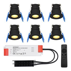 HOFTRONIC™ Set van 6 12V 3W - Mini LED Inbouwspot - Zwart - Dimbaar - Verzonken - Verandaverlichting - IP65 voor buiten - 2700K - Warm wit