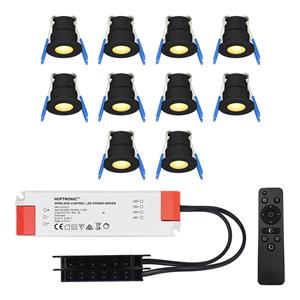 HOFTRONIC™ Set van 10 12V 3W - Mini LED Inbouwspot - Zwart - Dimbaar - Verzonken - Verandaverlichting - IP65 voor buiten - 2700K - Warm wit