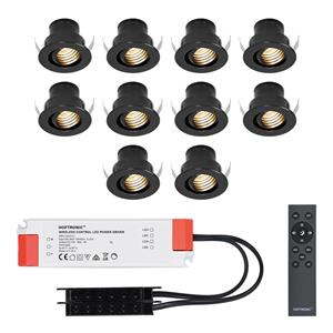 HOFTRONIC™ Set van 10 12V 3W - Mini LED Inbouwspot - Zwart - Dimbaar - Kantelbaar & verzonken - Verandaverlichting - IP44 voor buiten - 2700K - Warm wit