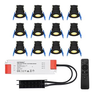 HOFTRONIC™ Set van 12 12V 3W - Mini LED Inbouwspot - Zwart - Dimbaar - Verzonken - Verandaverlichting - IP65 voor buiten - 2700K - Warm wit