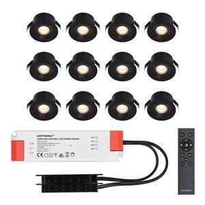 HOFTRONIC™ - 12x Cadiz - Mini 12V LED Downlight schwarz mit Trafo - 3 Watt - Dimmbar - IP44 wasserdicht für den Außenbereich - 2700K Warmweiß - Geringe Einbautiefe 26mm - Fü