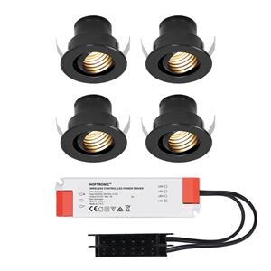 HOFTRONIC™ Set van 4 12V 3W - Mini LED Inbouwspot - Zwart - Kantelbaar & verzonken - Verandaverlichting - IP44 voor buiten - 2700K - Warm wit