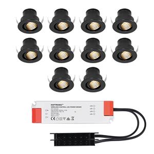 HOFTRONIC™ Set van 10 12V 3W - Mini LED Inbouwspot - Zwart - Kantelbaar & verzonken - Verandaverlichting - IP44 voor buiten - 2700K - Warm wit
