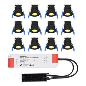 HOFTRONIC™ Set van 12 12V 3W - Mini LED Inbouwspot - Zwart - Verzonken - Verandaverlichting - IP65 voor buiten - 2700K - Warm wit