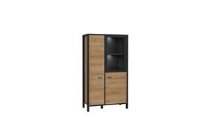 Stylefy Harryson Vitrine I Riviera Eiche Schwarz mit LED-Beleuchtung