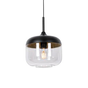 Qazqa Design Hanglamp Zwart Met Goud En Smoke Glas - Kyan