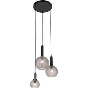 QAZQA Design hanglamp zwart met smoke glas 3-lichts - Chico