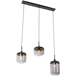 QAZQA Design hanglamp zwart met goud en smoke glas 3-lichts - Kyan