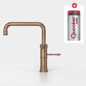 Quooker NL Classic Fusion square kokendwaterkraan opbouw uitloop draaibaar met Combi reservoir messing patina 22CFSPTN