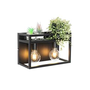 QAZQA IndustriÃ«le wandlamp zwart met rek 2-lichts - Cage Rack