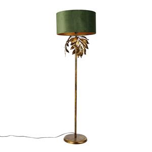 QAZQA Vintage vloerlamp antiek goud met groene kap - Linden