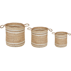 beliani Set aus 3 Körben aus natürlichem Jutegewebe 26/31/35 cm zur Aufbewahrung im rustikalen Boho-Stil - Natürlich