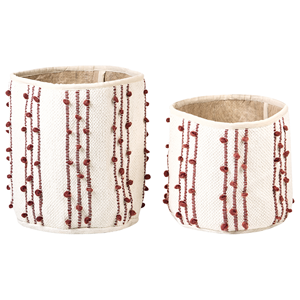 beliani Set aus 2 Aufbewahrungsbehältern aus Baumwolle in beige und rot 40/45 cm Höhe Körbe Zubehör Dekoration Boho - Beige