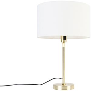 QAZQA Tischlampe gold verstellbar mit Schirm weiß 35 cm - Parte