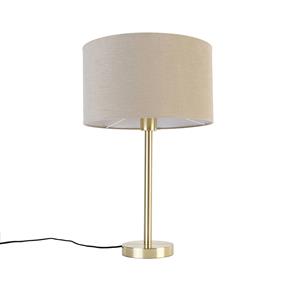 QAZQA Klassische Tischlampe Messing mit Schirm hellbraun 35 cm - Simplo