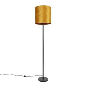 QAZQA Klassische Stehlampe schwarzer Schirm Gold 40 cm - Simplo