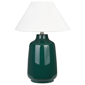 Beliani - Tischlampe Keramiksockel Umgebungslicht Weißer Lampenschirm Dunkelgrün Careta - Grün