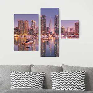Klebefieber 3-teiliges Leinwandbild Dubai Skyline und Marina