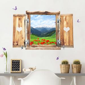 Klebefieber 3D Wandtattoo Fenster mit Herz Alpenwiese