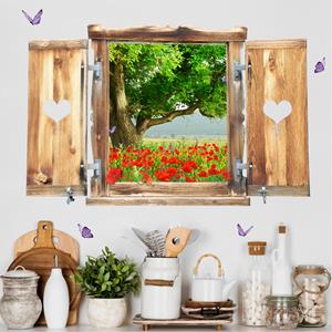 Klebefieber 3D Wandtattoo Fenster mit Herz Sommerwiese