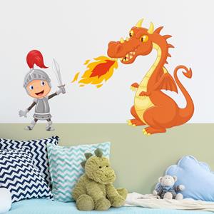 Klebefieber Wandtattoo Kinderzimmer Ritter mit Feuerdrache