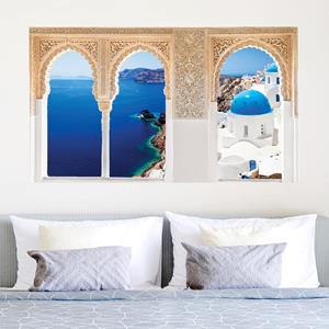 Klebefieber 3D Wandtattoo Verzierte Fenster View Over Santorini